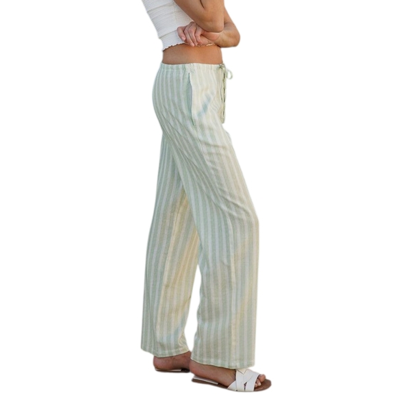 NWT - Cali 1850 - Sage Green Striped Lined Blend Wide Leg Pants - Small - Picture 3 of 14